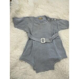 Vintage Glen Iris Blue Belted Sweater Baby Romper